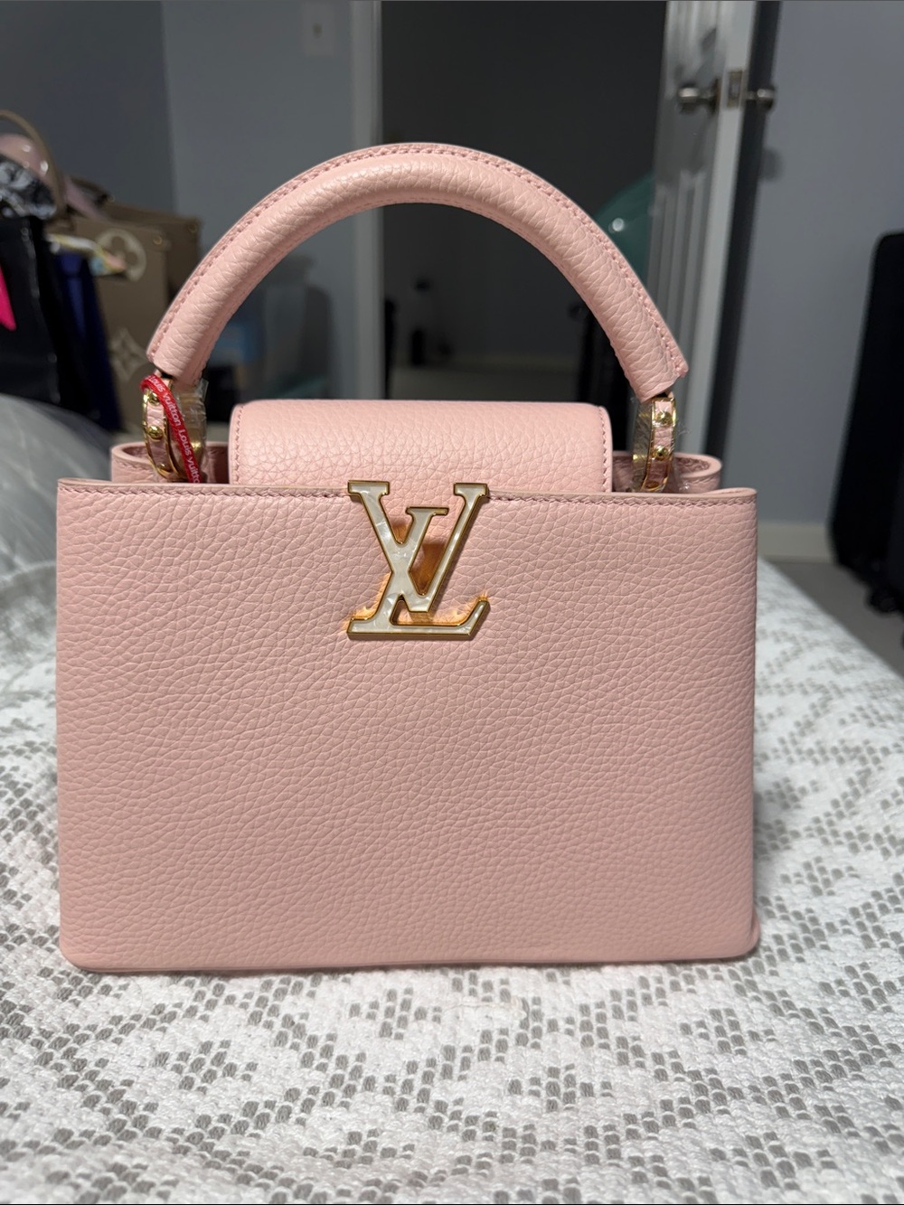 Seashell logo  Pink Mini Top Handle Bag with Gold Hardware